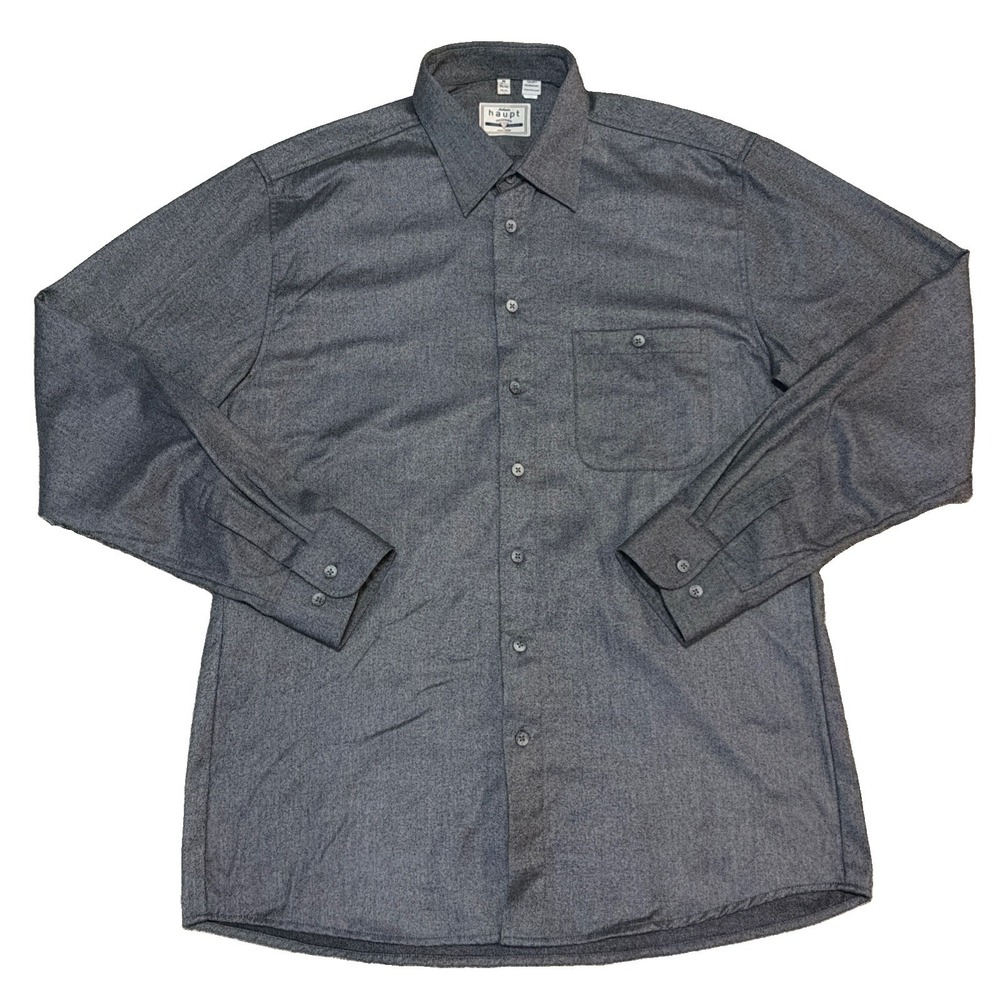 Haupt Men's M 39/40- 15.5 Solid Gray Long Sleeve Button Up Shirt EUC